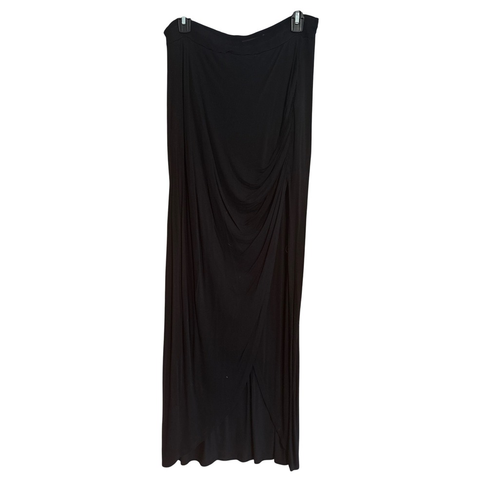 Worthington Black Maxi Skirt Side Slit Ruched‎ Gathered Waist Size M